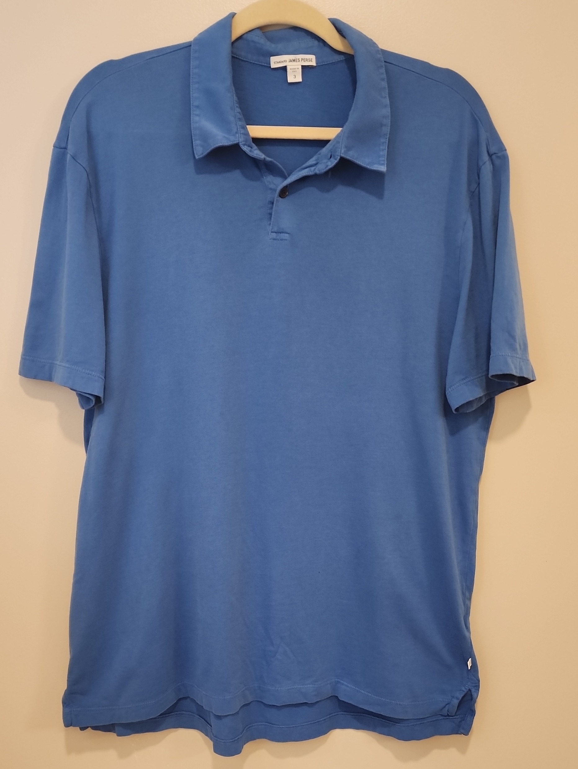 Standard James Perse Sueded Jersey Polo In Baltic Blue Supima Cotton Size Large